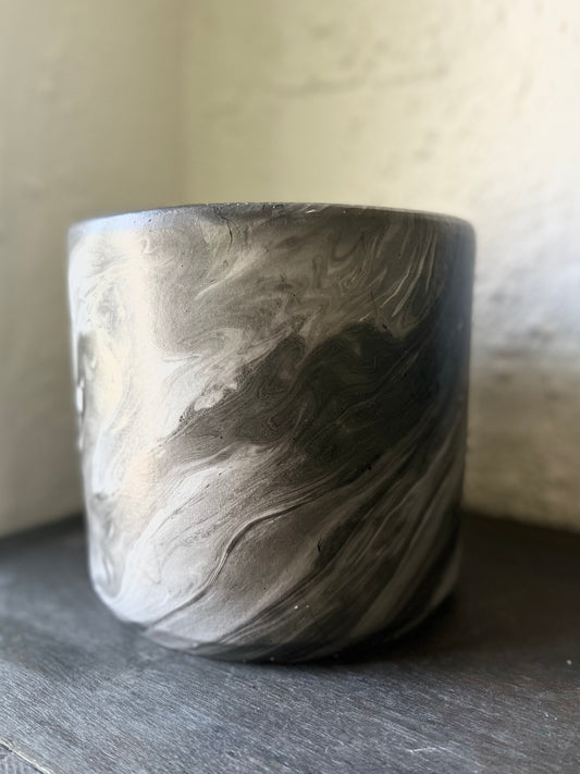 Hand-painted Cylinder: Charcoal & White - 8"